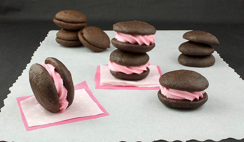 recipe for whoopie pies, Swiss Meringue Buttercream recipe, whoopie pie filling recipe A photo of Chocolate Whoopie Pies with Vanilla Swiss Meringue Buttercream.