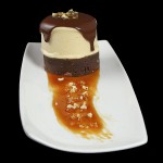 Triple-Chocolate Fudge Brownies, Salted Caramel Semifreddo and Hot Chocolate Sauce