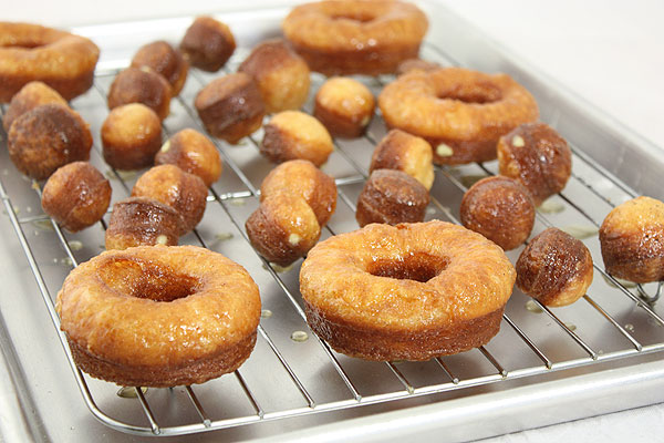 Close up photo of Honey Dipped and Vanilla Bean Cream Filled Cronuts Copycat Version.